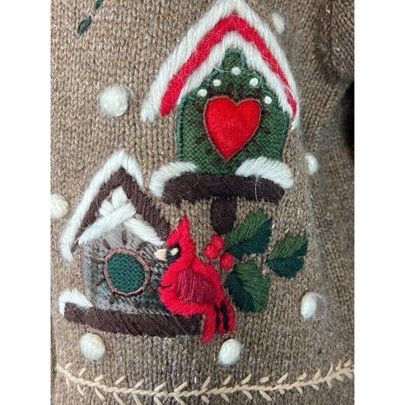 Victoria Jones Vintage Christmas Sweater Embroidery GrandmaCore Cardigan Snowman - Picture 5 of 11